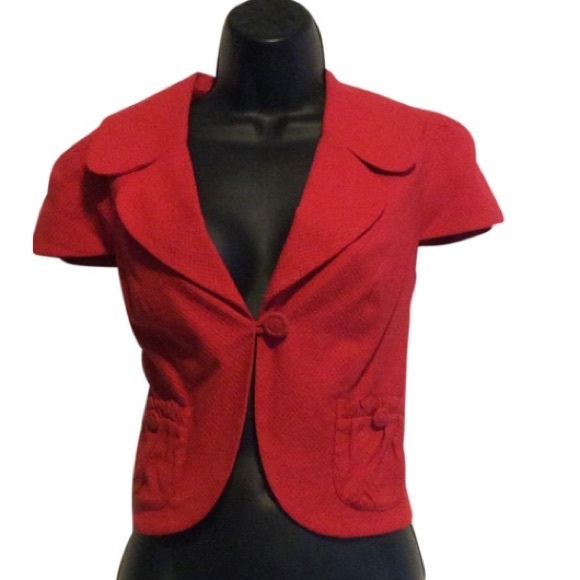 Debbie Shuchat Jackets & Blazers - Debbie Shuchat Red cap sleeve cropped jacket Debbie Shuchat Jackets & Blazers - Debbie Shuchat Red cap sleeve cropped jacket